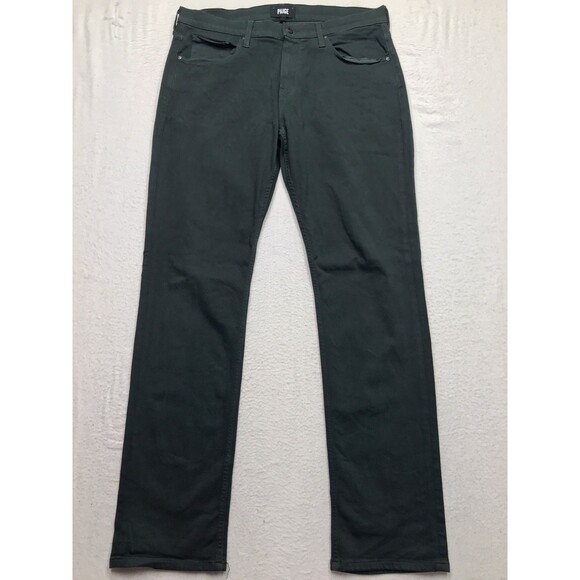 PAIGE Normandie Jean Men 33(34x33) Green Stretch Denim Dark Academia USA Made - Picture 1 of 15